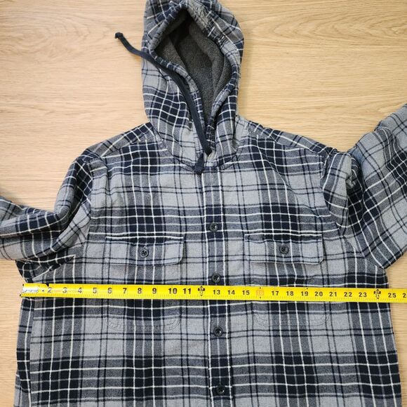 LL Bean Fleece Lined Flannel Shacket Mens L REG Traditional Fit Blue Plaid - Picture 6 of 14